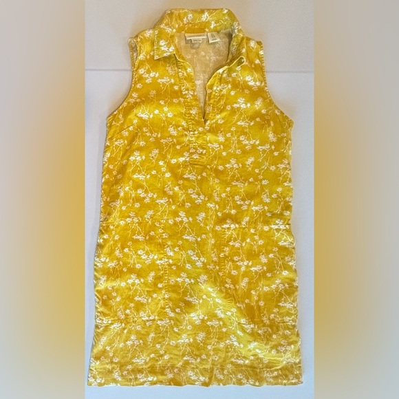 CYNTHIA ROWLEY 100% Linen Sleeveless Collared Midi Yellow Floral Dress‎ Size 8 - Picture 3 of 10